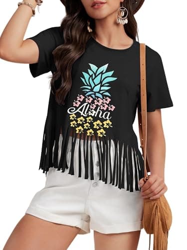 Women Flower Shirts Boho Wildflower Fringe T-Shirt Funny Nature Tees Pineapple Floral Short Sleeve Tops - Image 1