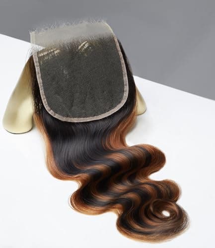 Mlip 5x5 HD Lace Closure Body Wave, 0.10mm Ultra Thin Invisible Swiss Lace, Skinlike Real HD Lace Melt into Skin Perfectly, Pre-plucked Natural Hairline, Raw Indian Human Hair 14 Inch Highlight Color - Image 1