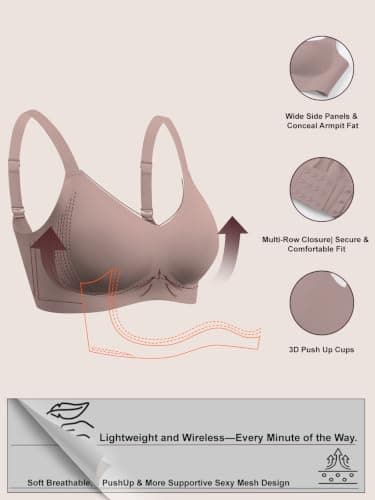 COCOMARTS Jelly Bras for Women No Underwire Seamless Push Up Bra,Coffee,M - Thumbnail 3