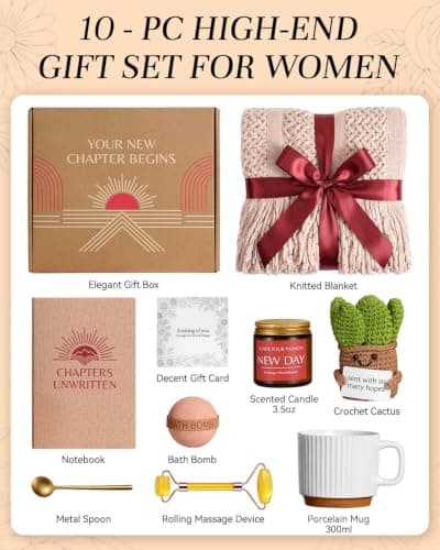 Get Well Soon Gift Baskets for Women Birthday Gifts Spa Self Care Package | Inspirational Thinking of You Gift, After Surgery, Sympathy Gifts, Cooling Face Roller for Women Sick Friends Mom Her w/ Blanket - Thumbnail 2