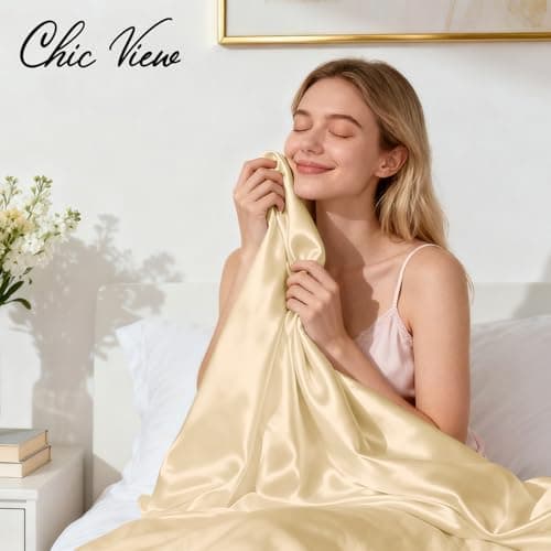 ChicView Full Luxury Satin Sheet Set,4 Pieces Ultra Cooling Silky Feel Breathable Bedsheets, 16 Inch Deep Pockets Bed Sheets,Good for Hair & Skin, Gold - Thumbnail 3