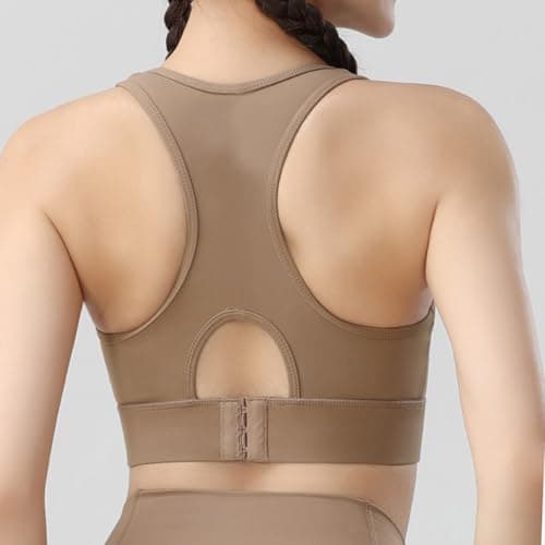 BaseTry Adjustable Strap Racerback Sports Bras for Women - Padded Seamless High Support Bra for Workout Gym Yoga Large Bust (US, Alpha, XX-Large, Regular, Regular, Coffee) - Thumbnail 6
