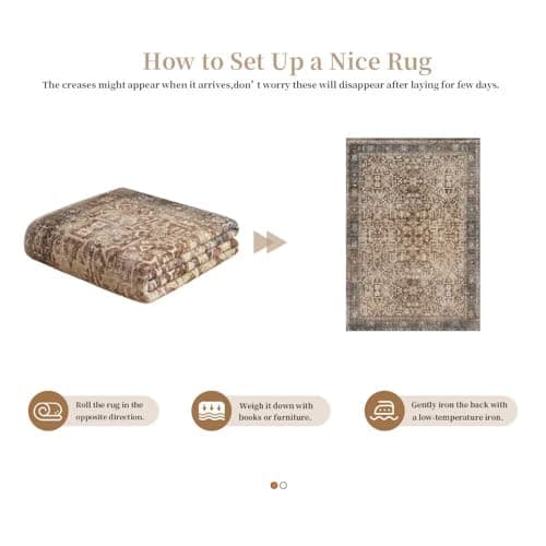 Vintage Carpet Washable Non-Slip Foldable 6x9ft Area Rug - Stylish Decor Rugs for Living Room, Bedroom, Nursery, Office,Kids Rug (Red +Brown Reddish Brown) - Thumbnail 6