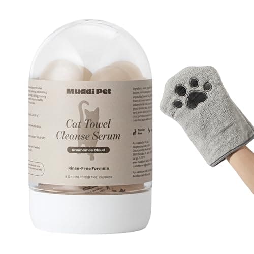 Muddi Pet Cat Concentrated Waterless Rinse-Free Shampoo & Conditioner with Bath Mitt – Sensitive Skin, Stress & Itch Relief Gentle Leave-in Serum – 98.65% Naturally Derived-Dry Shampoo for Cats–8×10ml - Image 1