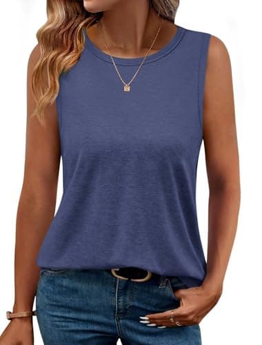GKBK Womens Tank Tops Loose Fit High Neck Casual Flowy Summer Tees Crew Neck Trendy Sleeveless Tops 2025 Beach Vacation Outfit Navyblue, S - Image 1