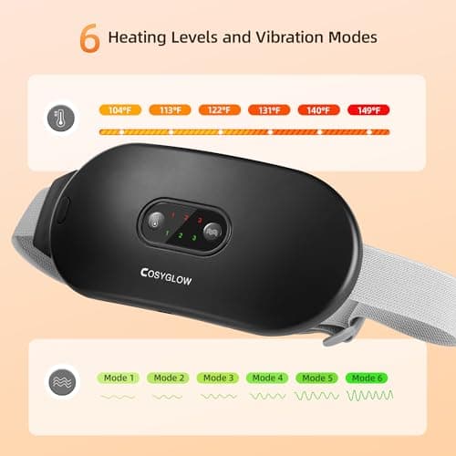 Portable Cordless Heating Pad:COSYGLOW 6 Heat Levels 6 Massage Modes, 3S Fast Heating, Electric Heating Pad,Gifts for Women(Black) - Thumbnail 2