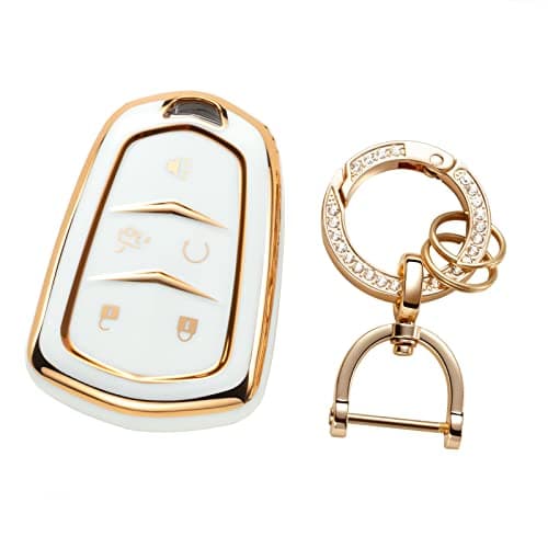 RUABIBAN Key Fob Cover Compatible with Cadillac, Soft TPU Key Case Protection Shell Fit for Cadillac Escalade CTS SRX XT5 ATS CT6 5 Buttons Smart Key Case - Thumbnail 6