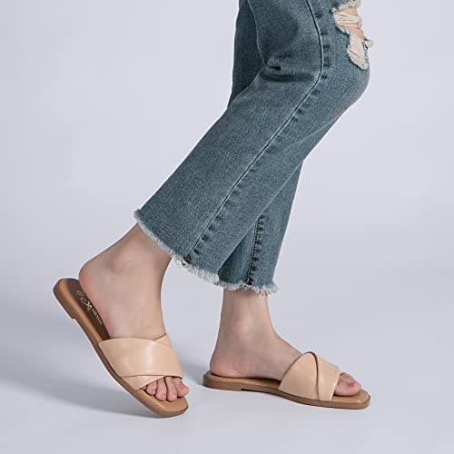 Athlefit Women's Summer Flat Sandals Dressy Comfortable Fashion Beach Leather Slide Nude Sandals Size 11 - Thumbnail 2