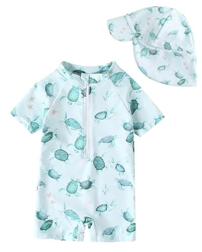 DivingBirds Baby Swimsuit One Piece Toddler Swimwear UV Sunsafe Baby Girls' Boys' Swimwear Rashgard Swim Suit, Green Turtle Print 6-12 Months - Image 1