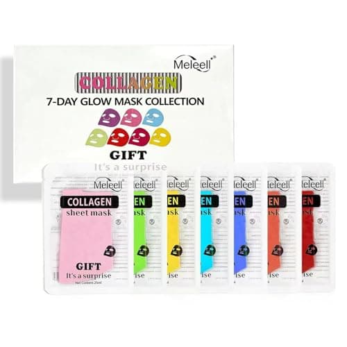 Meleell Collagen Face Mask Set - 7 Color Hydrating Sheet Masks for Women & Teens, Gentle Formula for Sensitive Skin, Spa Gift Set for Girls, Birthday Gifts for Her（7 Pack - Image 1