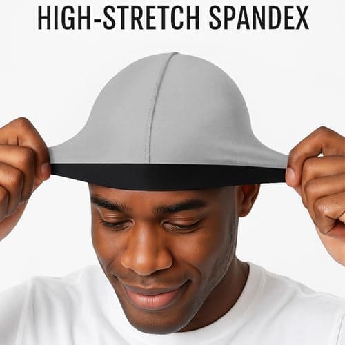 DURALA Adjustable Wave Caps for Men, Premium Elastic Stocking Cap for 360 540 720 Wave (Black+Silver) - Thumbnail 2