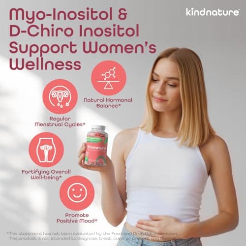 kindnature Myo-Inositol & D-Chiro Inositol Gummies with Vitamin D & Folate - Ideal 40:1 Ratio - 30 Day Supply - Thumbnail 3