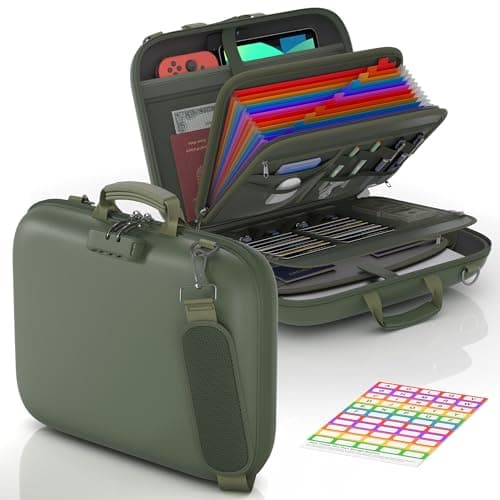 Nacial Fireproof Document Box with Lock & Shoulder Strap, Hard-Shell Fireproof File Organizer with 13 Pocket Accordion File Folder, Portable Safe Storage for Important Documents, Laptop, Green - Image 1