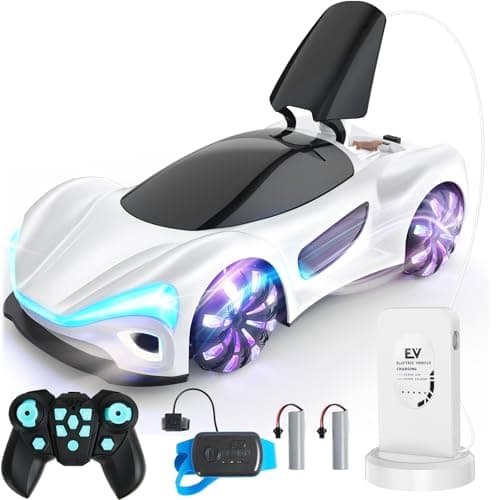 SIMREX Gesture Sensing Remote Control Car with Charging Dock - 360° Rotate Drift RC Stunt Car Toy, 40 Min Playtime, Dual Control, Spray Mist & LED Lights, Birthday Gift for Kids Boys Girls（White） - Image 1
