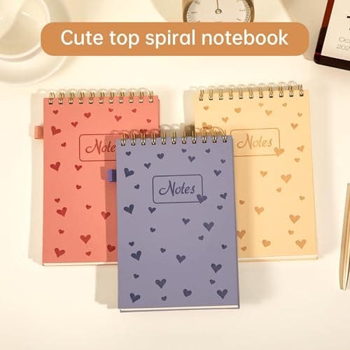 Yoment Top Spiral Notebook A5 Large Leather Hardcover Steno Pads, 240 Pages 100 GSM Cute Top Bound Spiral Notebooks College Ruled, Left Handed Spiral Notepads for Work, School, Home, Beige - Thumbnail 6