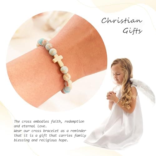 BAYLAY Easter Basket Stuffers for Girls Kids, Cross Bracelet Gifts for Teen Teenage Girls Christian Religious Easter Essential Basket Fillers Baptism Birthday Gift for Girl - Thumbnail 2