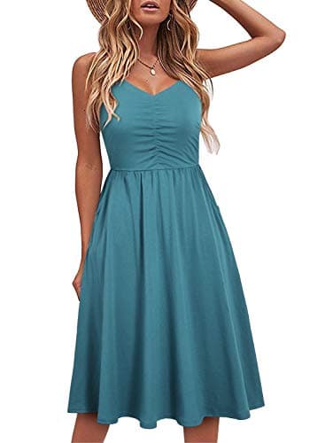 YATHON 2024 Casual Dresses for Women Sleeveless Cotton Summer Beach Dress A Line Spaghetti Strap Sundresses with Pockets (S, YT090-Sky Blue) - Image 1