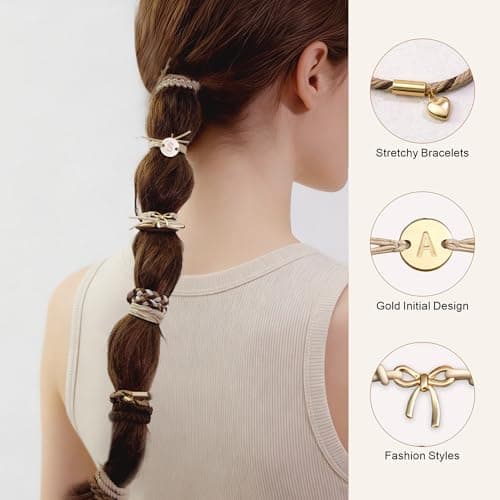 Fohufo Hair Ties No Damage - 10 Pcs Hair Scrunchies for Women Girls, Hair Ties for Thick Hair & Thin Hair, Hair Scrunchies Bands Bracelets, Initial Hair Accessories for Women, Birthday Gift - Letter B - Thumbnail 3