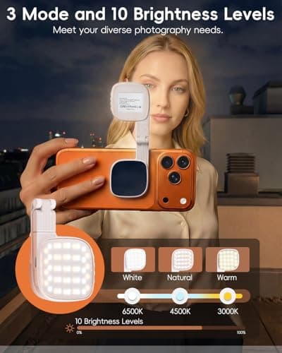 Magnetic Selfie Light for Video Calls, 360° Foldable Ring Light with 3 Colors & Dimmable Brightness, 1000mAh, MagSafe Compatible with iPhone 17-12 & All Phones for Zoom/TikTok/Selfie（White） - Thumbnail 2