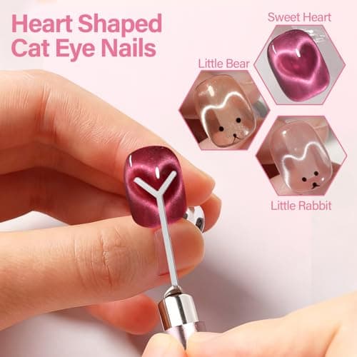 EBANKU 5PCS Cat Eye Magnet Set, Black Bead-Attracting Nail Magnet Pen & 3 in 1 Nail Magnet, Heart French Cat Eye Magnet for Nail Art Design Home DIY - Thumbnail 5
