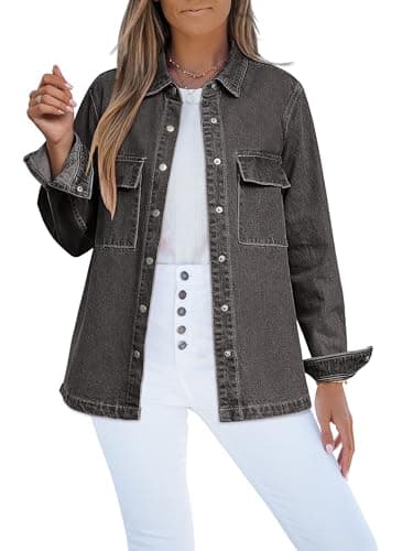 luvamia Ladies Jean Jacket Denim Shirt Women Black Jean Jacket Womens Jackets Trendy Womens Jackets Fall Casual Tops For Women Summer Oversized Denim Jacket Women Size X-Large Size 16 18 - Image 1