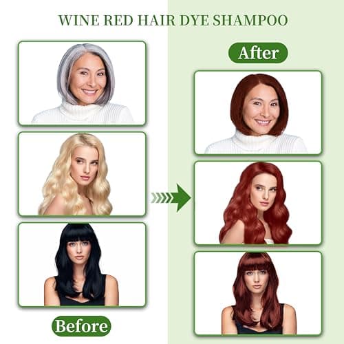 SHIHUANUO Hair Dye Shampoo 3 in 1 for Gray Hair Coverage, Herbal Ingredients Natural Shampoo Hair Dye for Women & Men/Ammonia-Free 520m（Wine Red） - Thumbnail 3