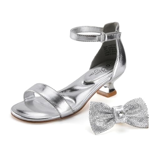 PATPAT Girls Sandal Heels with Removable Bow, Flower Wedding Girls Dress Shoes for Little Big Kid - Image 1