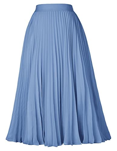 GRACE KARIN Women's Chiffon Skirts Pleated Flared Swing Skirt Lake Blue XXL - Image 1