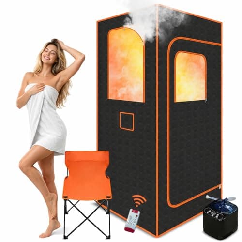 Roomisland Portable Steam Sauna Tent for Home, Single Person Sauna with 3L/1200W Steamer, Remote Control, Folding Chair, Indoor Personal Home Spa, 32" x 32" x 71" - Image 1