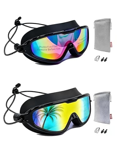 Aegend Swim Goggles with Bungee Strap No Leaking Anti Fog Swimming Goggles with Quick Adjust (Aqua & Birght Rose, Large(Age 18+)) - Image 1