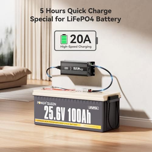 Power Queen 24V 20A LiFePO4 Battery Charger,Smart 24V Lithium Battery Maintainer,Fully Automatic Rechargeable 25.6V (29.2V) LiFePO4 Battery Charger with Multi Safety Protections,0V Activation Function - Thumbnail 5