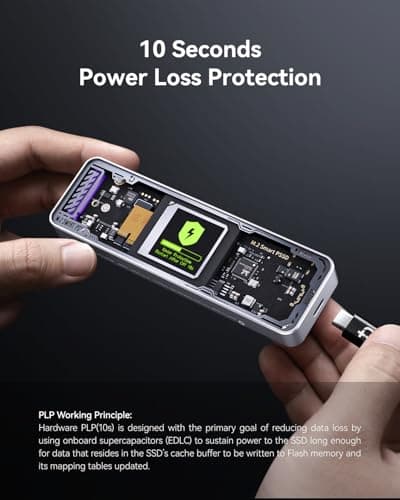 DOCKCASE Explorer Edition M.2 NVMe SSD Enclosure,Support 10s PLP Prevents Write Data Loss,USB 3.2 Gen 2 Type-C (10 Gbps), fits NVMe PCIe,Size 2230/2242/2260/2280,Support M-Key B+M Key UASP (Silver) - Thumbnail 3