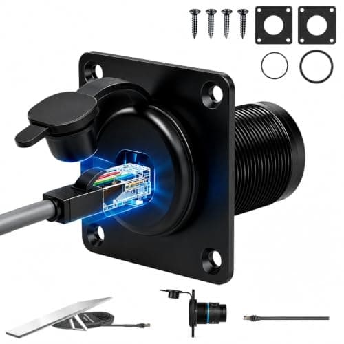 Wall Socket Pass Through Kit for Starlink Gen3/Gen 4 Aluminum IP68 Waterproof RJ45 CAT6 Ethernet Female to Female Bulkhead Panel Socket for RV Camper Boat Trailer