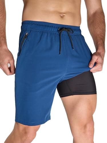 Arcweg Men's Swim Trunks with Compression Liner and Zipper Pockets Quick Dry Cyan Blue Large Bathing Suit Board Swimming Shorts - Image 1