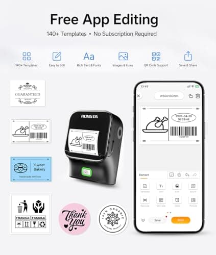 Rongta Bluetooth Label Maker Machine, Thermal Label Printer Easy to Use for Office, Home, Business, Came with 1 Roll 2x1.18 inch White Label(Black) - Thumbnail 4