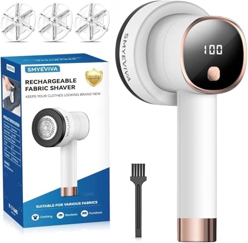 Smyeviva Rechargeable Fabric Shaver for Clothes: 6-Leaf Blades & 3 Speeds to Remove Pilling, Fuzz & Lint Balls - with LED Display, Portable Electric Lint Remover for Sweater, Couch, Blanket, Furniture - Image 1