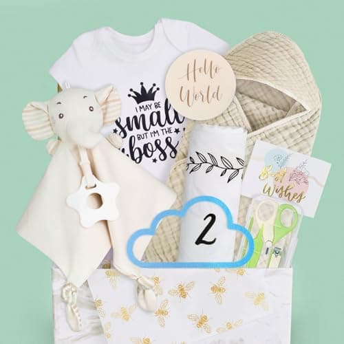 8Pcs Gender Reveal Gifts, for Newborn Boys, Baby Boy Gift Basket for First Time Expecting Parents to Be, Pregnancy Announcement & Care Package for Mum & Dad - Image 1