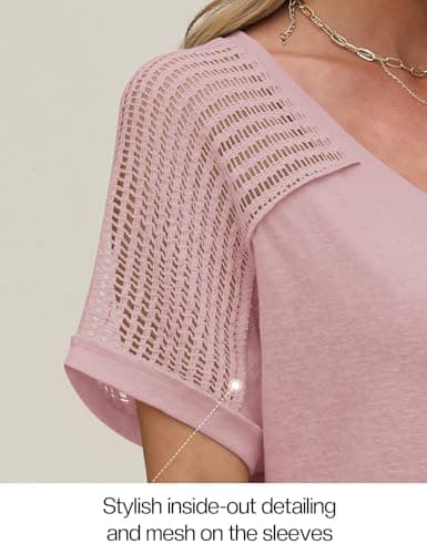 JUSTFASHIONNOW Cute Summer Tops for Women 2025 Trendy Short Sleeve Shirts V Neck Vintage Tees Casual Ladies Blouses Spring Outfits Pink S - Thumbnail 4