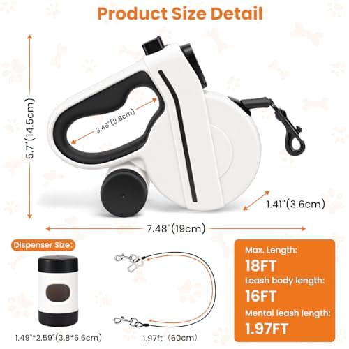 COSOWO Retractable Dog Leash, Chew Proof & Heavy Duty, with USB Charged LED Light & Reflective Tape, 16FT Tangle-Free Pet Lead with Poop Bag Holder, for Dogs Walking Running Night Safety, Black - Thumbnail 4