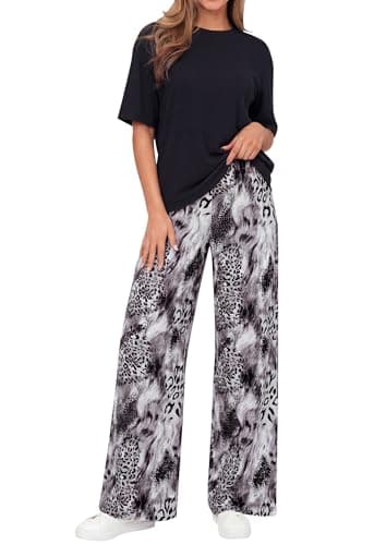 PRETTYGARDEN Women 2 piece Sets Summer Spring Short Sleeve Tops Leopard Flowy Beach Boho Pants Casual Business Work Cute Pj Lounge Sets Comfy Clothing Travel Vacation Outfits (Leopard Purple,S) - Image 1