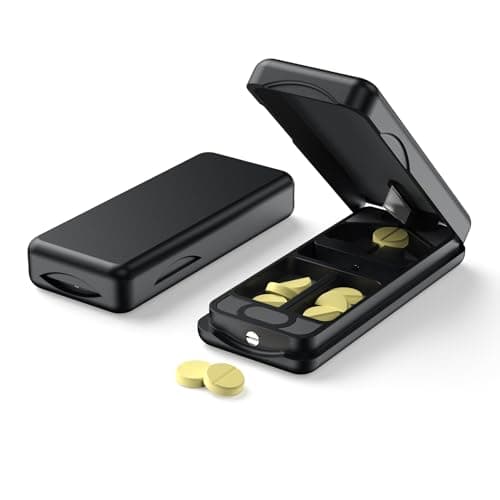 JEINAPA Pill Cutter with Auto Centering Device, Aluminum Pill Splitter with 316L Stainless Blade, Genuine Leather Case, Professional Pill Splitter for Cutting (Plastic,Black) - Image 1