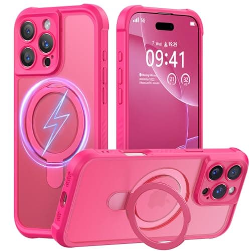 MOCCA Design for iPhone 16 Pro Max Case with Magnetic Invisible Stand [Full Camera Protection] [Compatible with Magsafe] Military Drop Shockproof Translucent Matte Phone Case Cover 6.9",Hot Pink - Image 1