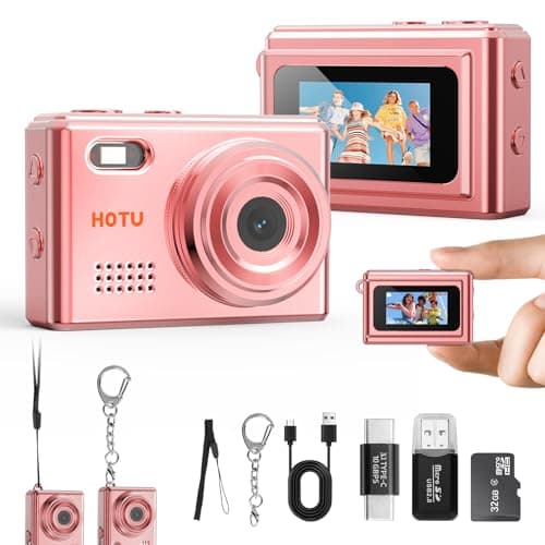 HOTU Mini Keychain Camera, Y2K Portable Mini Digital Camera, 2MP 1080P Video Recording Small Camera with 32GB Card for Kids, Long Battery Life for Travel, Vlog, Rose Gold - Image 1