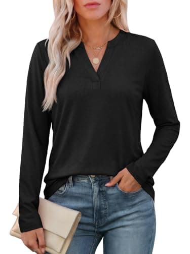 ATHMILE Womens Long Sleeve Tops V Neck Fall Dressy Casual Henley T Shirts Basic Tees Lightweight Tunic Blouse 2026 - Image 1
