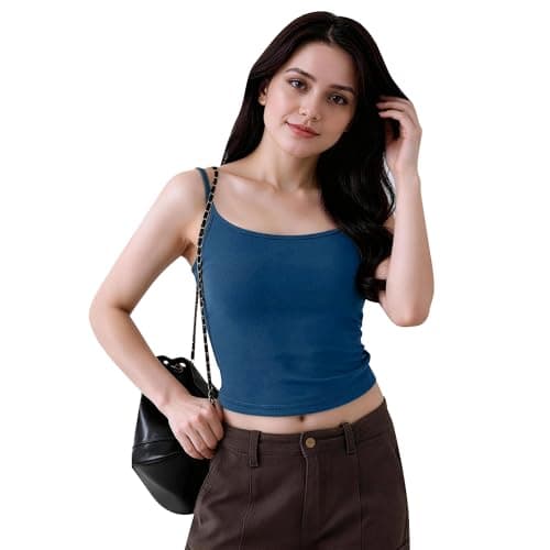 FMAOHFE Tank Tops for Women Square Neck Double Lined Camisole, Basic Adjustable Spaghetti Strap Sleeveless Summer Cami Shirts Blue Gray - Image 1