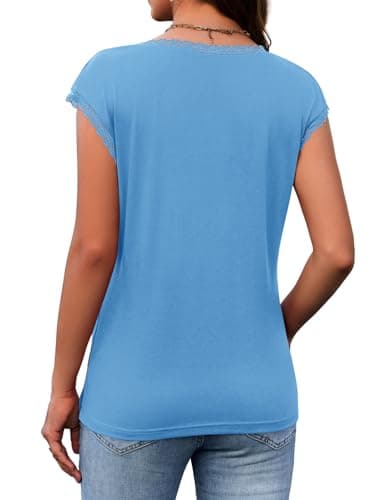 JUSTFASHIONNOW Lace Blouse Soft Cap Sleeve Tops for Women Summer V Neck Tank Tops Dressy Casual Shirts Trendy 2026 Clothes(Blue,XX-Large) - Thumbnail 6