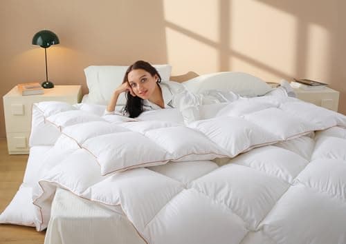 Down Comforter Queen Size – All Season Medium Weight Fluffy White Duvet Insert, Warm Feather Bedding, Soft 100% Cotton Cover, 90x90 Inch - Image 1