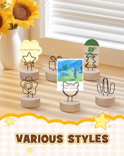 Christmas Card Holder Stand, eZAKKA 12 Pcs Wooden Christmas Place Card Holders for Table Cards, Office, Party, Sticky Notes, Business Cards (Cactus) - Thumbnail 2