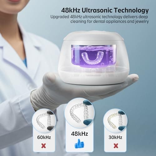 Ultrasonic Retainer Cleaner Machine 48kHz Denture and Aligner Cleaning Pod for Mouth Guards Night Guards Dental Trays Braces Toothbrushes Jewelry with 200ML Capacity (Pink) - Thumbnail 2