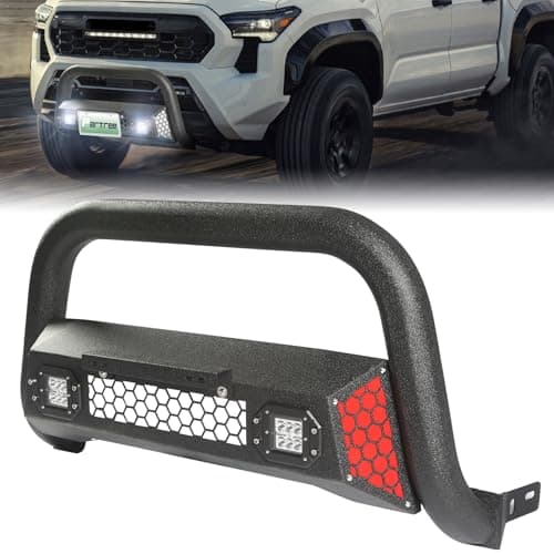 Bull Bar fit for 2024 2025 2026 Toyota Tacoma with LED Lights & License Plate Bracket Paintable Front Bumper Guard & Grille Protector - Image 1